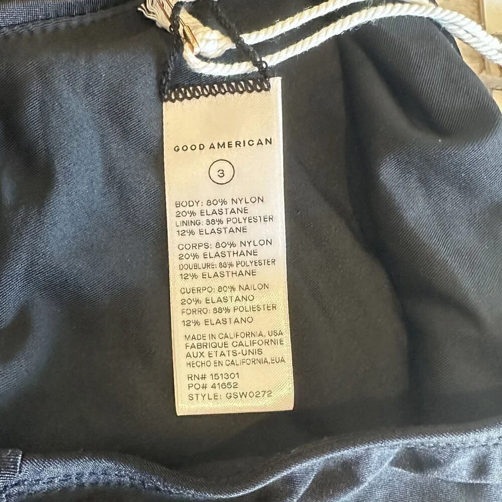 NWT Good American Black Barely There One-Piece Swimsuit Strappy Stretch - Size 3